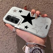 HONTINGA Samsung Galaxy A55 ile Uyumlu Kılıfı Silikon Kenar Sert Arka Anti Düşme Telefon Kılıfı Siyah Yıldız Desenli K1-0706