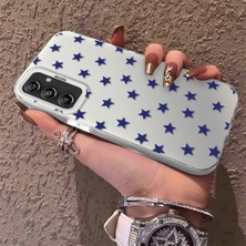 HONTINGA Samsung Galaxy A24 ile Uyumlu Kılıfı Silikon Kenar Sert Arka Anti Düşme Telefon Kılıfı Mavi Küçük Yıldız Desenli K1-0705
