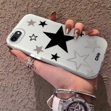 HONTINGA iPhone Se 2022 ile Uyumlu Kılıfı Silikon Kenar Sert Arka Anti Düşme Telefon Kılıfı Siyah Yıldız Desenli K1-0706