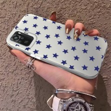 HONTINGA Xiaomi Redmi Note 10S ile Uyumlu Kılıfı Silikon Kenar Sert Arka Anti Düşme Telefon Kılıfı Mavi Küçük Yıldız Desenli K1-0705