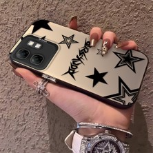 HONTINGA Infinix Hot 50I ile Uyumlu Kılıfı Silikon Kenar Sert Arka Anti Düşme Telefon Kılıfı Siyah Yıldız Desenli K1-0706