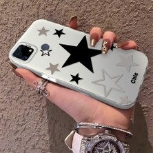 HONTINGA Realme C15 ile Uyumlu Kılıfı Silikon Kenar Sert Arka Anti Düşme Telefon Kılıfı Siyah Yıldız Desenli K1-0706