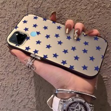 HONTINGA Realme C21Y ile Uyumlu Kılıfı Silikon Kenar Sert Arka Anti Düşme Telefon Kılıfı Mavi Küçük Yıldız Desenli K1-0705