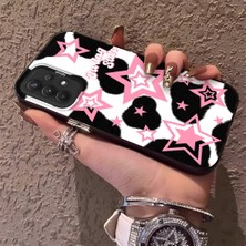 HONTINGA Samsung Galaxy A32 ile Uyumlu Kılıfı Silikon Kenar Sert Arka Anti Düşme Telefon Kılıfı Renkli Yıldızlar Desenli K1-0702