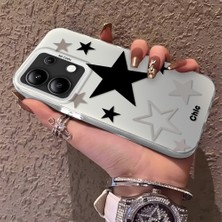 HONTINGA Xiaomi Redmi Note 13 ile Uyumlu Kılıfı Silikon Kenar Sert Arka Anti Düşme Telefon Kılıfı Siyah Yıldız Desenli K1-0706