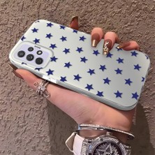 HONTINGA Samsung Galaxy A72 ile Uyumlu Kılıfı Silikon Kenar Sert Arka Anti Düşme Telefon Kılıfı Mavi Küçük Yıldız Desenli K1-0705