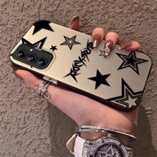 HONTINGA Samsung Galaxy A14 ile Uyumlu Kılıfı Silikon Kenar Sert Arka Anti Düşme Telefon Kılıfı Siyah Yıldız Desenli K1-0706