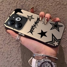 HONTINGA Tecno Spark Go 2024 ile Uyumlu Kılıfı Silikon Kenar Sert Arka Anti Düşme Telefon Kılıfı Siyah Yıldız Desenli K1-0706