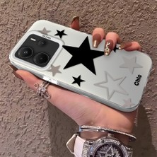 HONTINGA Xiaomi Redmi Note 14 ile Uyumlu Kılıfı Silikon Kenar Sert Arka Anti Düşme Telefon Kılıfı Siyah Yıldız Desenli K1-0706