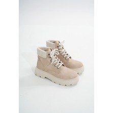 I Love Shoes Clorin Bej Süet Bağcıklı Kalın Taban Kadın Günlük Bot