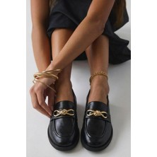 I Love Shoes Norel Kadın Loafer Siyah Mat Deri Fiyonk Detaylı
