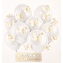 Soft  3D Kelebekli Balon Seti – 10  Balon + 20 Kelebek Doğum Günü Parti Seti Süsü