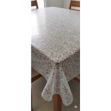 Ünal File 140 x 300 cm Silinebilir Lüks Masa Örtüsü Şeffaf Hasır Desen Beyaz Pvc Masa Örtüsü