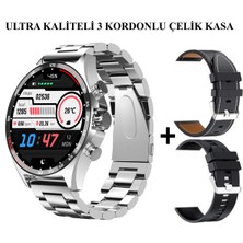 Normadia JS27 Promax Çelik Kasa Akıllı Saat, 3 Kordonlu Premium Seri