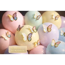 Bkmc Party Soft 3D Kelebekli Balon Seti Renkli 10 Balon 20 Kelebek 1 Parça Doğum Günü Süsü