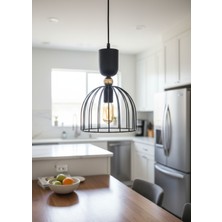 Decodelight Siyah Endüstriyel Metal Gold Top Tel Küre Model 25 cm Çap Mutfak Cafe Tekli Sarkıt Avize Aydınlatma