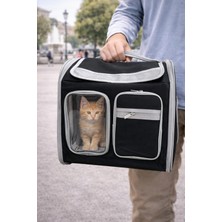 ZeniCat Cepli Şeffaf Pencereli Nefes Alabilir Kedi Taşıma Çantası – Siyah