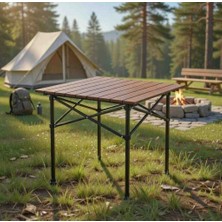 Kamptek Kamp Teknolojisi Portatif Alüminyum Kare Katlanır Kamp Masası – Ahşap Görünümlü, Metal  Ayaklı, Piknik & Kamp Için