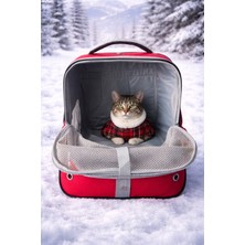 ZeniCat Fileli Nefes Alabilir Kedi Sırt Taşıma Çantası – Kırmızı