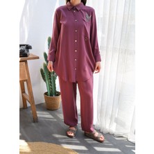 Moda %100 Tensel Kumaş Mürdüm Renk Ikili Takım – Şıklık ve Konforun Doğal Buluşması