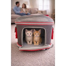 ZeniCat Premium Fileli Gri-Kırmızı Kedi Taşıma Çantası