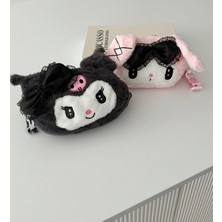 DNC Kurumi Peluş Sevimli Karakter El Çantası – Fermuarlı Mini Makyaj Çantası – Siyah & Pembe