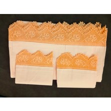 Mor Tırtıl El Işi Dantel Pembe Çift Kişilik Çarşaf ve 2 Adet Yastık Kılıfı Çeyizlik Hediyelik