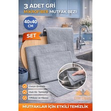 Fine Clean 3 Adet Sihirli Mikrofiber Kareli Gri Mutfak Bezi Leke Tutmaz