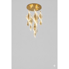 6 Sarkıtlı Gold Ledli Avize - Modern Avize Modelleri - Salon Avizesi - LED Avize - Spotlu Tepsi