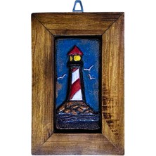 Toprakana Art El Yapımı, Butik Sahil Evi Dekoratif Deniz Feneri, Ahşap Çerçeveli Seramik Duvar Panosu 15x23 cm