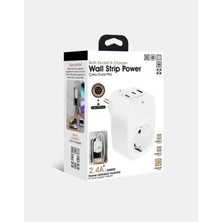 Marsilyan Tekli Yüksek Voltaj Korumalı Duvar Prizi 2x Type-C 1x USB Çıkışlı Priz Grup Priz Çoğaltıcı Beyaz