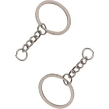 Orhan Çanta 100 Adet Zincirli Yassı Anahtarlık Halkası - Nikel Kaplama Gümüş Renk Anahtarlık Aparatı