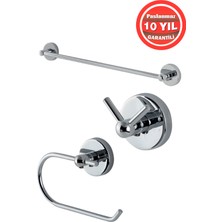 Banyom Home Krom Paslanmaz Pirinç Karaca 3'lü Set - Havluluk-Tuvalet Kağıtlığı Askılık