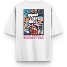 Overoz Gta Vice City Sırt Baskılı Yarı Oversize Beyaz T-Shirt 1314