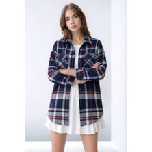 Mamayaga Kadın Desen Bloklu Oduncu Oversize Bol ve Geniş Kalıp Casual Cepli Yakalı Ceket Gömlek