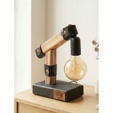 Yediotuz Digital Pazarlama Deri Detaylı Doğal Ahşap Masa Lambası - El Yapımı Rustik & Modern Aydınlatma