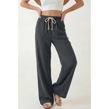 Veleno Kadın Palazzo Pantolon Müslin Siyah Geniş Paça Yüksek Bel