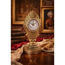 Home Dekor Hediye Nostaljik Vintage Taş Işlemeli Kabartmalı Lüks Altın Renk dekoratif Salon ve Ofis Masa Saati 29 cm