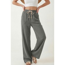 Veleno Kadın Palazzo Pantolon Müslin Füme Geniş Paça Yüksek Bel