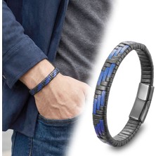 Fm Mavi Ve Siyah Deri Örgü Ve Çelik Bileklik 31833B9D2