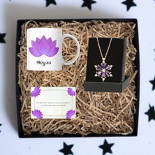 Marmori Kişiye Özel Lotus Kupa ve Lotus Kolyeli Hediye Seti