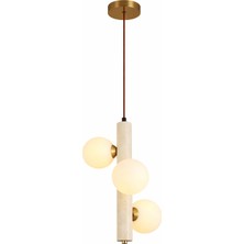Noya Lighting Tekli Sarkıt Avize - Traverten Avize - 3 Başlıklı Rustik Taş Avize - Bohem Tarz Avize 25*150CM