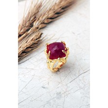 Sümer Telkari 6 Farklı Doğal Taş Seçenekli Altın Yaldızlı 925 Ayar Gümüş Ayarlanabilir Yüzük 6012