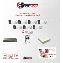 Hikvision 7 Kameralı 2 Mp Colorvu Ip Güvenlik Kamera Seti DS-2CD1027G2H-LIUF (Dahili Mikrofonlu)