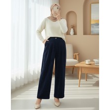 Moda Morfo Cepli Bol Paça Pul Detaylı Kadife Pantolon  -Laci