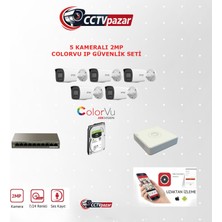 Hikvision 5 Kameralı 2 Mp Colorvu Ip Güvenlik Kamera Seti DS-2CD1027G2H-LIUF (Dahili Mikrofonlu)