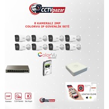 Hikvision 8 Kameralı 2 Mp Colorvu Ip Güvenlik Kamera Seti DS-2CD1027G2H-LIUF (Dahili Mikrofonlu)