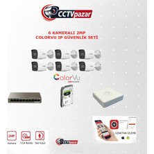 Hikvision ColorVu 6 Kameralı IP Kamera Seti 2MP DS-2CD1027G2H-LIUF Mikrofonlu Gece Renkli IP Güvenlik Sistemi