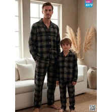Ekose Desenli Baba Oğul Süet Pijamatakımı