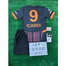 4'lü Set Galatâsarây Icardi. 9 Numara Siyah Renk Deplasman Çocuk Forma Şort Bileklik Çora